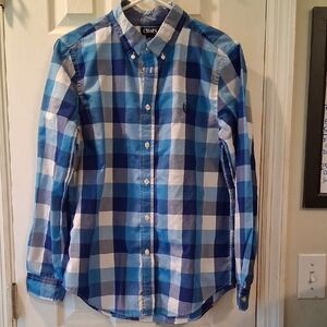 Chaps Blue and White Plaid Kids Button Down Shirt